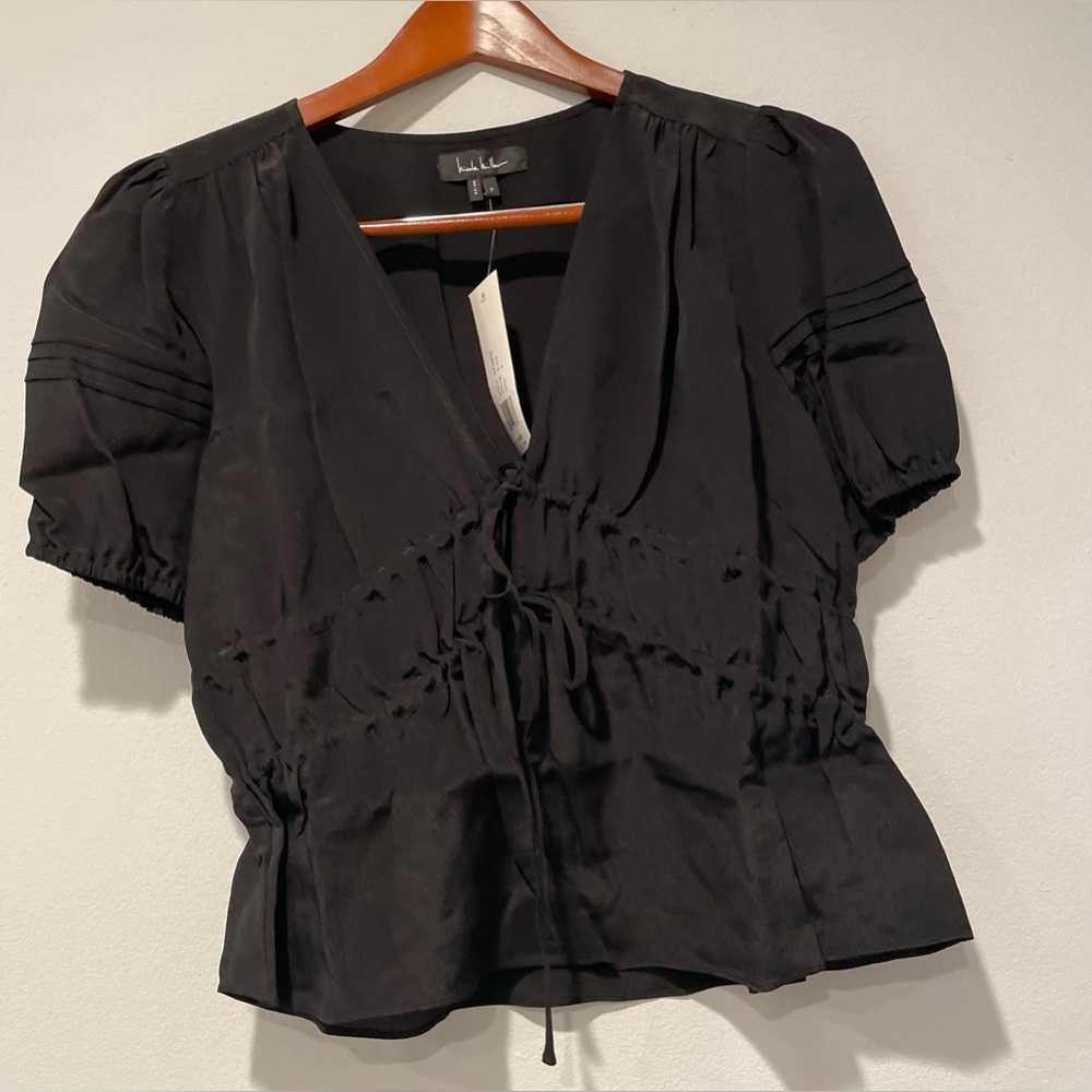 Nicole Miller silk tie front top, size P - Picture 6 of 8
